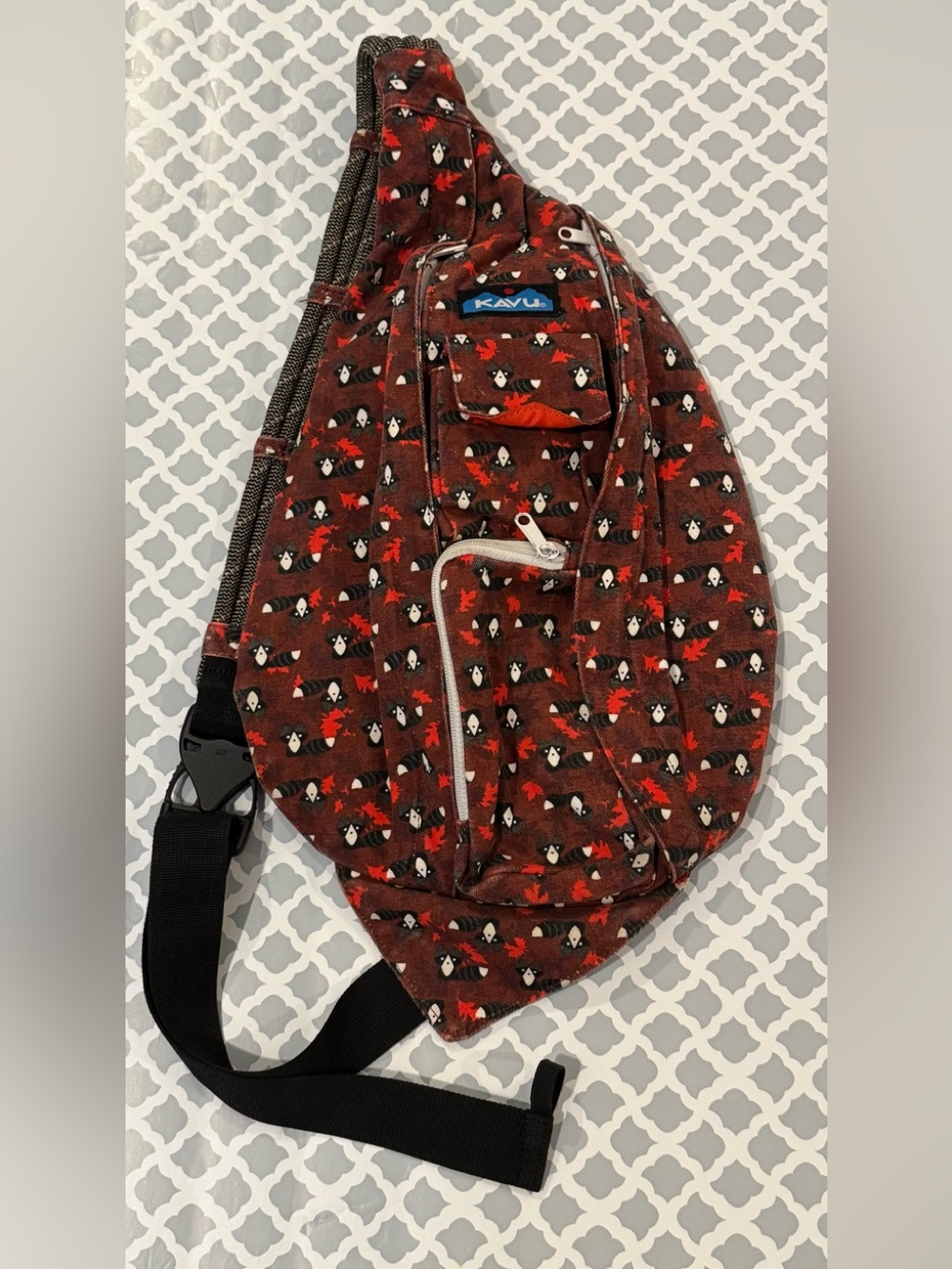 Kavu Brown Sling Pack with Red Fox & Raccoon Print